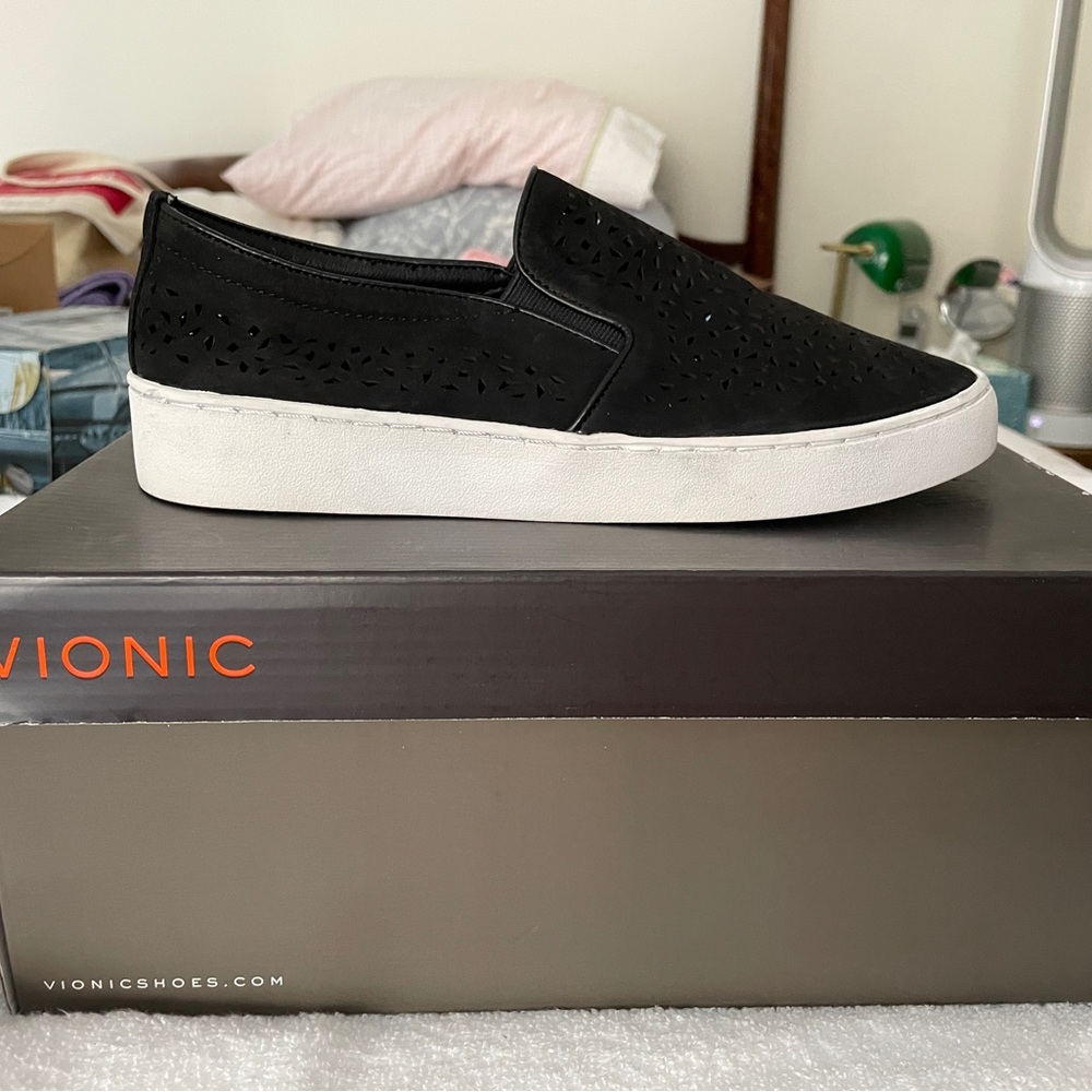 Vionic Women's Black and White Perforated Slip-On Sneakers - Picture 1 of 4